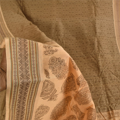 Sanskriti Vintage Brown/Cream Sarees Pure Cotton Printed Sari 5+ yd Craft Fabric