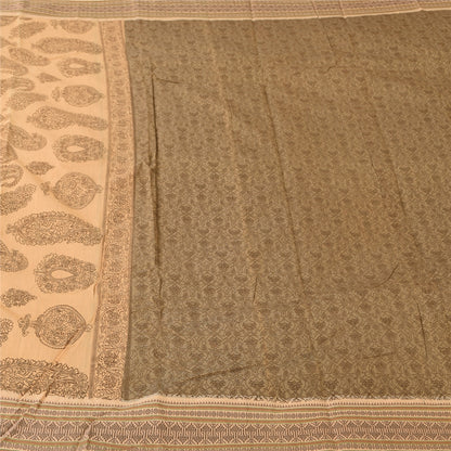 Sanskriti Vintage Brown/Cream Sarees Pure Cotton Printed Sari 5+ yd Craft Fabric