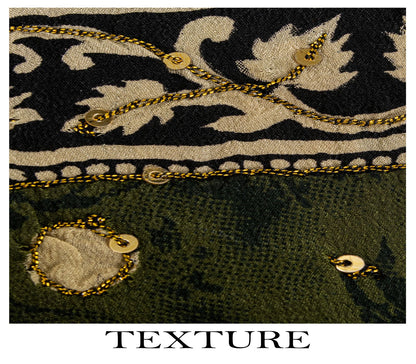 Sanskriti Vintage Saree Cream-Green Pure Crape Silk Embroidery Craft Fabric Sari