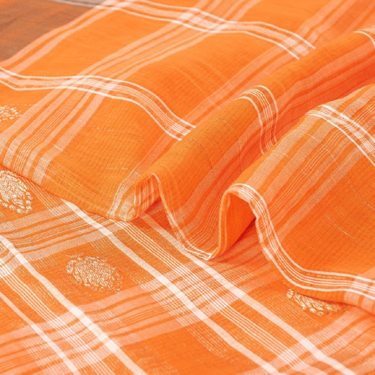 Sanskriti Vintage Indian Saree 100% Pure Cotton Woven Craft Sustainable Fabric Orange Sari