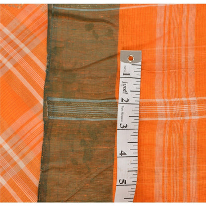 Sanskriti Vintage Indian Saree 100% Pure Cotton Woven Craft Sustainable Fabric Orange Sari