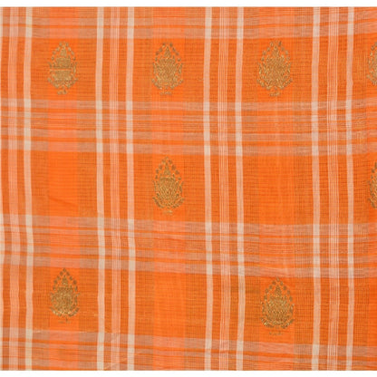 Sanskriti Vintage Indian Saree 100% Pure Cotton Woven Craft Sustainable Fabric Orange Sari