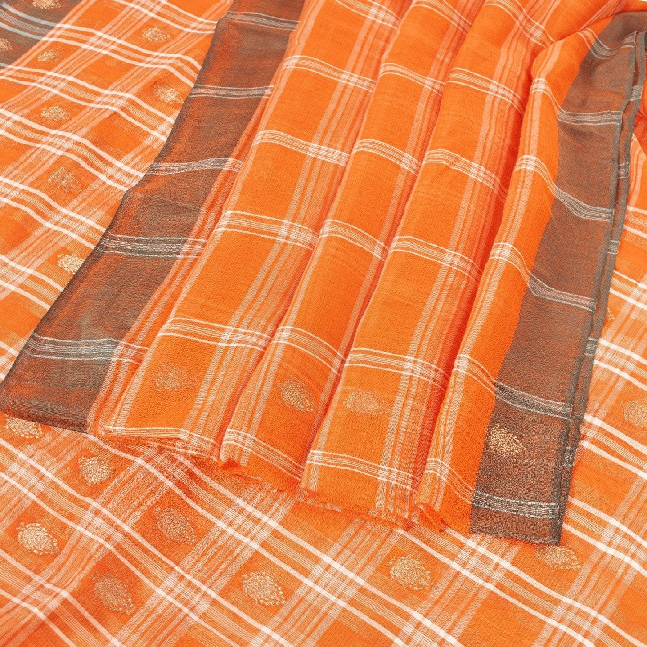 Sanskriti Vintage Indian Saree 100% Pure Cotton Woven Craft Sustainable Fabric Orange Sari