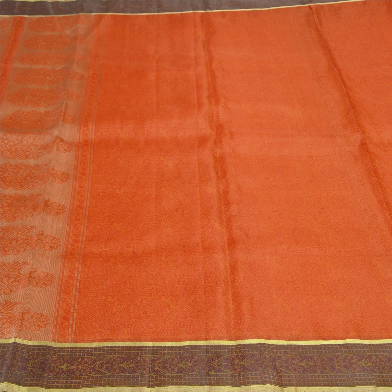 Sanskriti Vintage Orange Indian Sari 100% Pure Silk Woven Fabric Premium Sarees