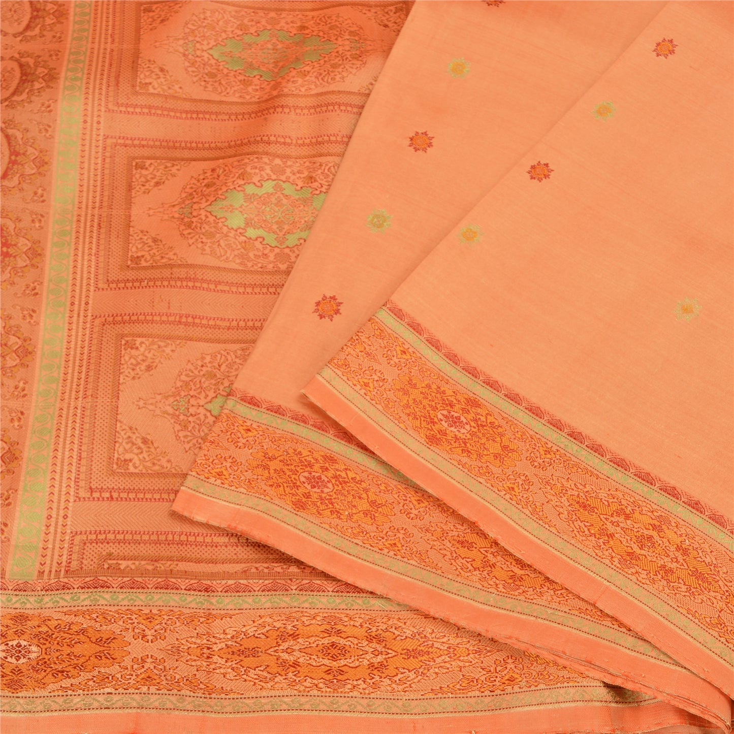 Sanskriti Vintage Sarees 100% Pure Silk Woven Craft Fabric Premium Peach Sari