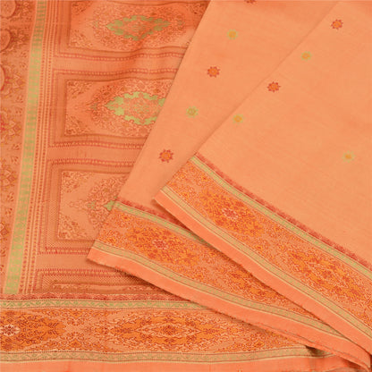 Sanskriti Vintage Sarees 100% Pure Silk Woven Craft Fabric Premium Peach Sari