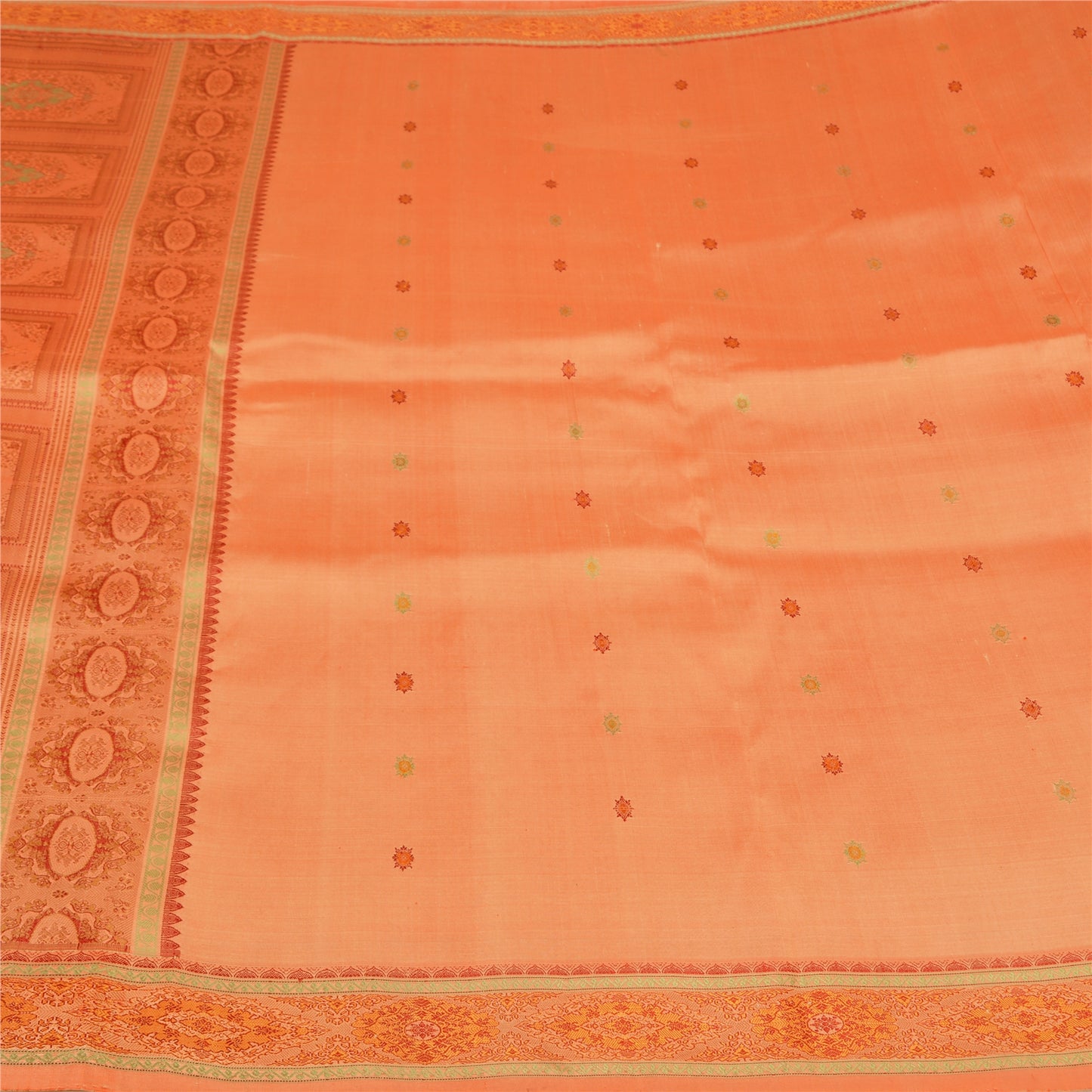 Sanskriti Vintage Sarees 100% Pure Silk Woven Craft Fabric Premium Peach Sari