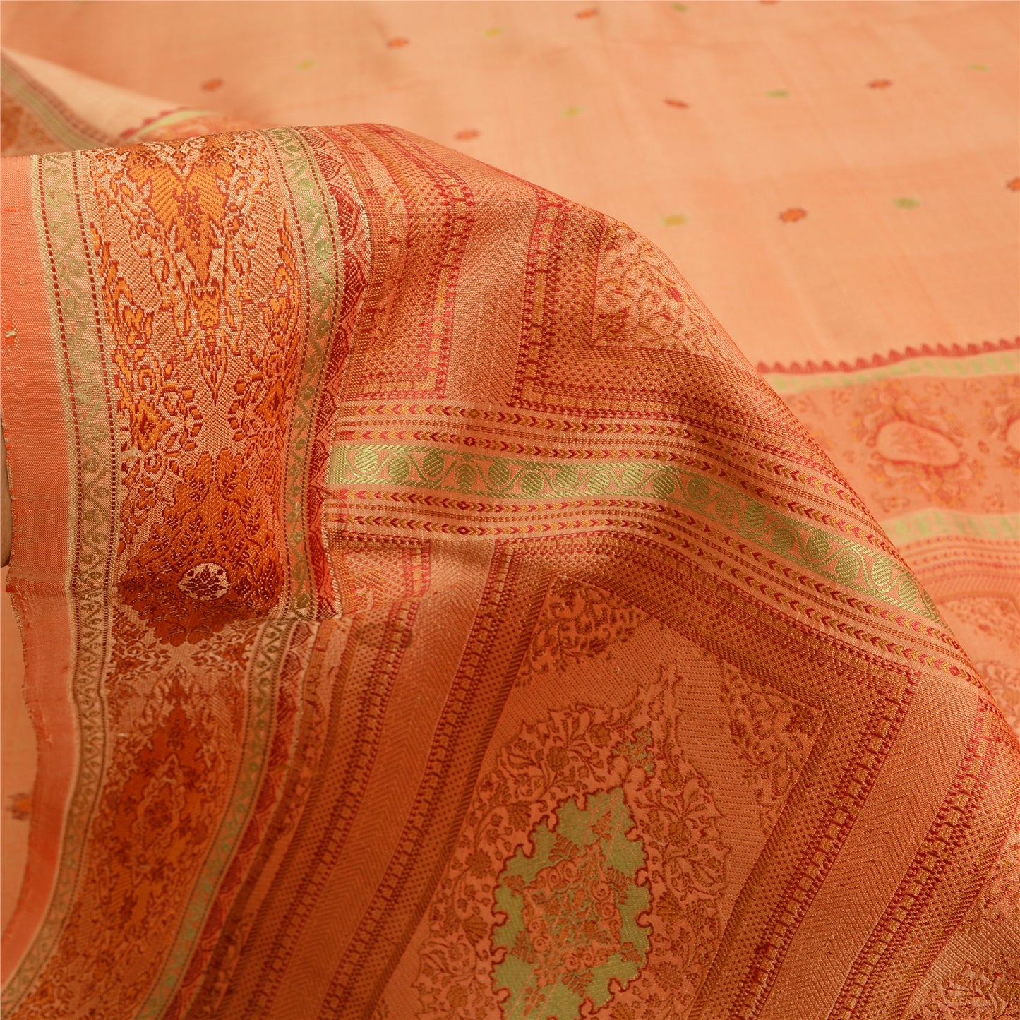 Sanskriti Vintage Sarees 100% Pure Silk Woven Craft Fabric Premium Peach Sari