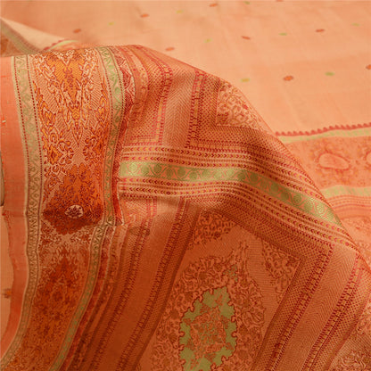 Sanskriti Vintage Sarees 100% Pure Silk Woven Craft Fabric Premium Peach Sari