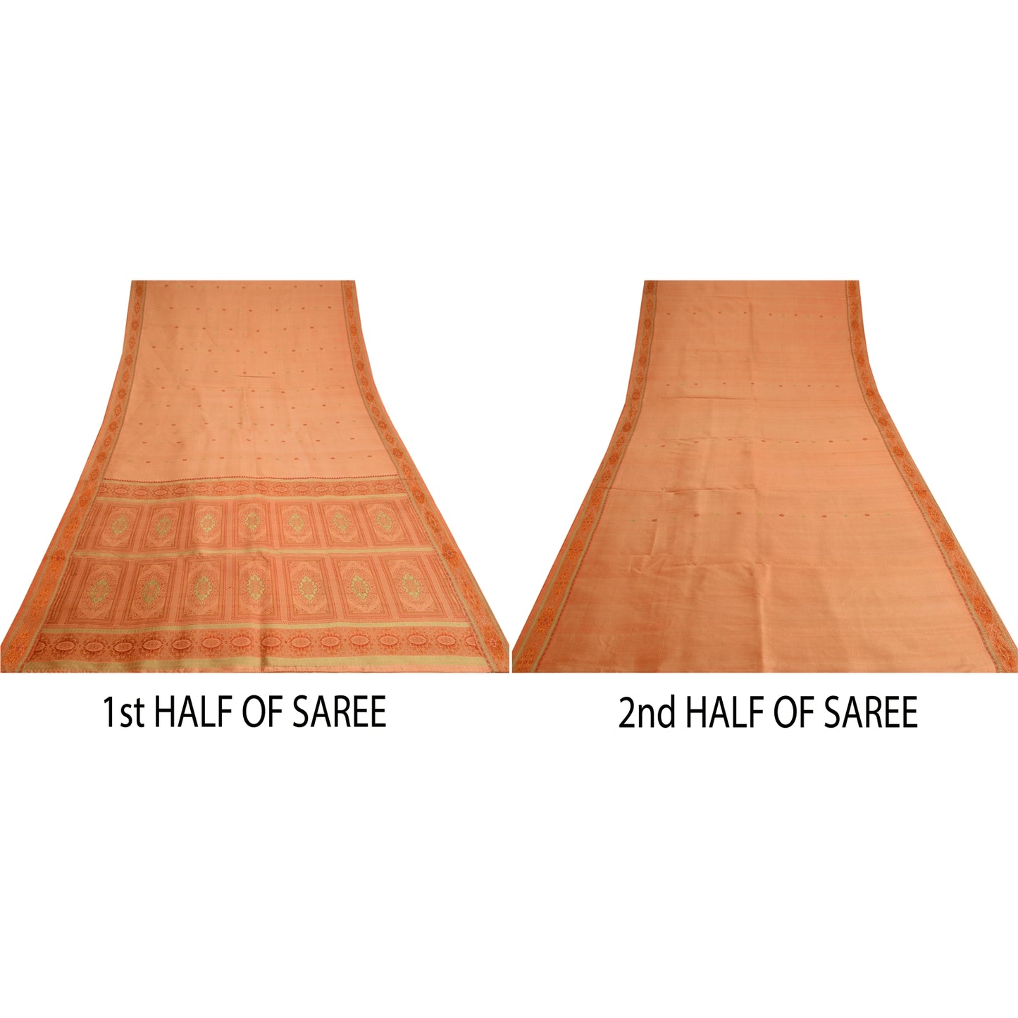Sanskriti Vintage Sarees 100% Pure Silk Woven Craft Fabric Premium Peach Sari
