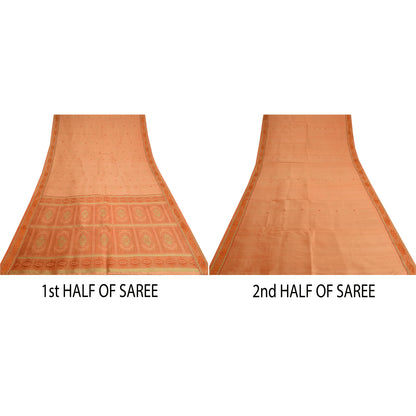 Sanskriti Vintage Sarees 100% Pure Silk Woven Craft Fabric Premium Peach Sari