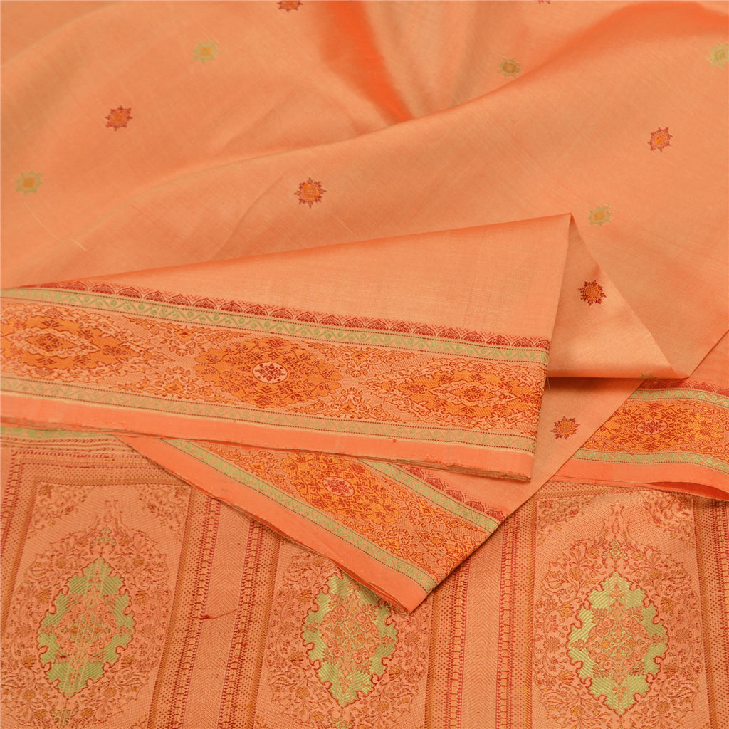 Sanskriti Vintage Sarees 100% Pure Silk Woven Craft Fabric Premium Peach Sari