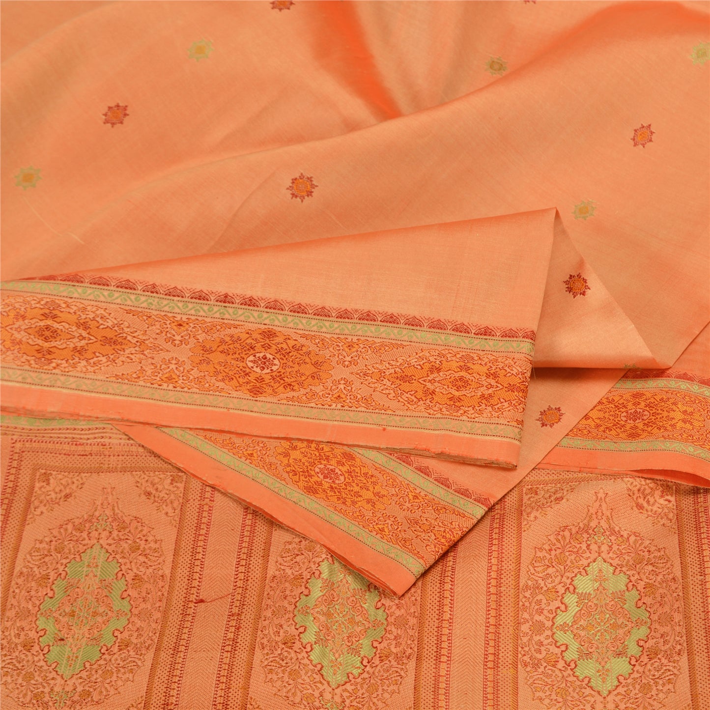 Sanskriti Vintage Sarees 100% Pure Silk Woven Craft Fabric Premium Peach Sari