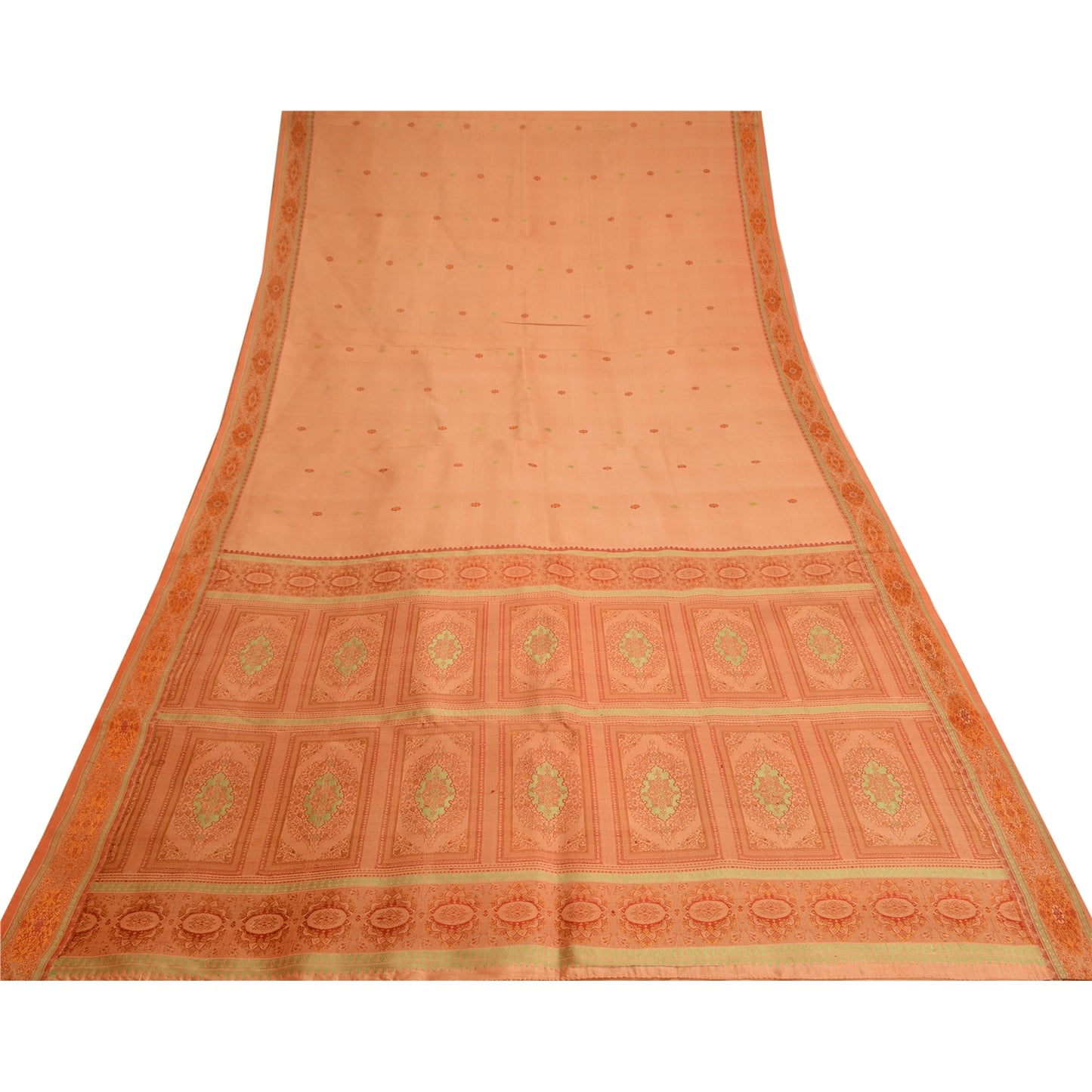 Sanskriti Vintage Sarees 100% Pure Silk Woven Craft Fabric Premium Peach Sari