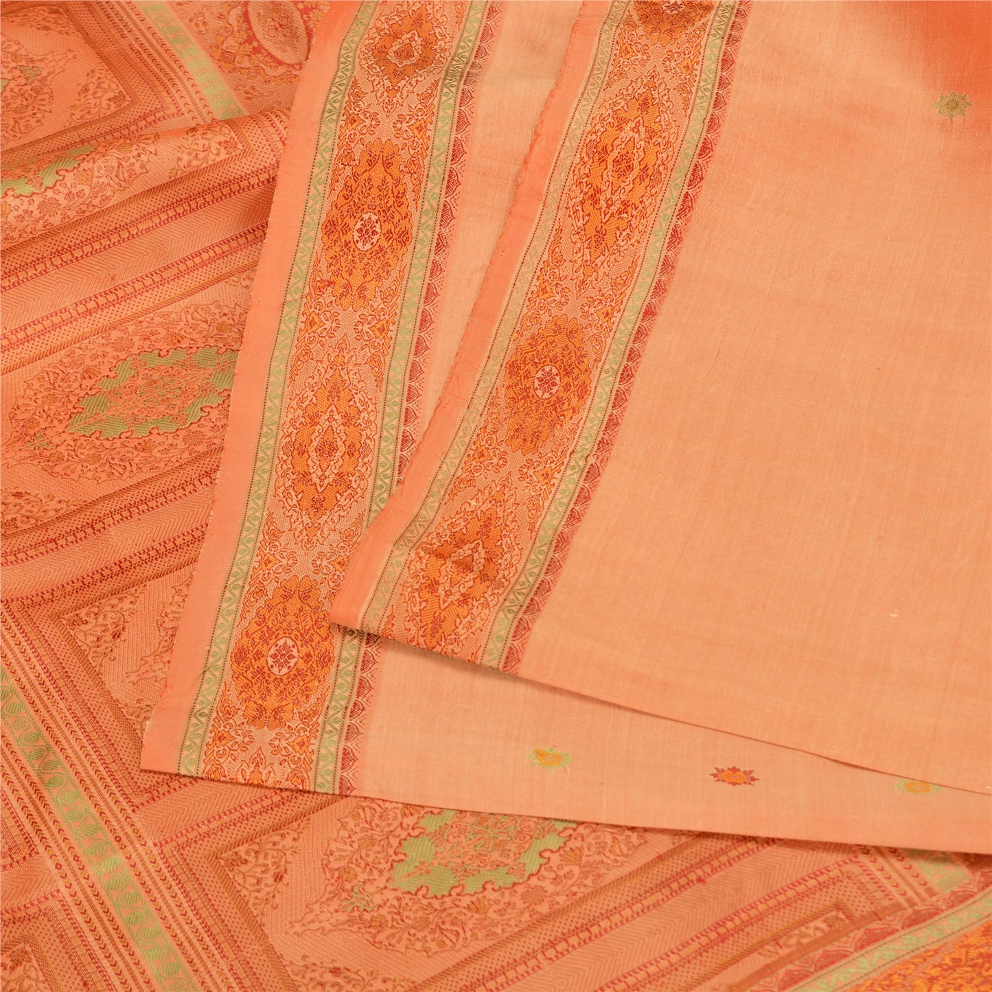 Sanskriti Vintage Sarees 100% Pure Silk Woven Craft Fabric Premium Peach Sari
