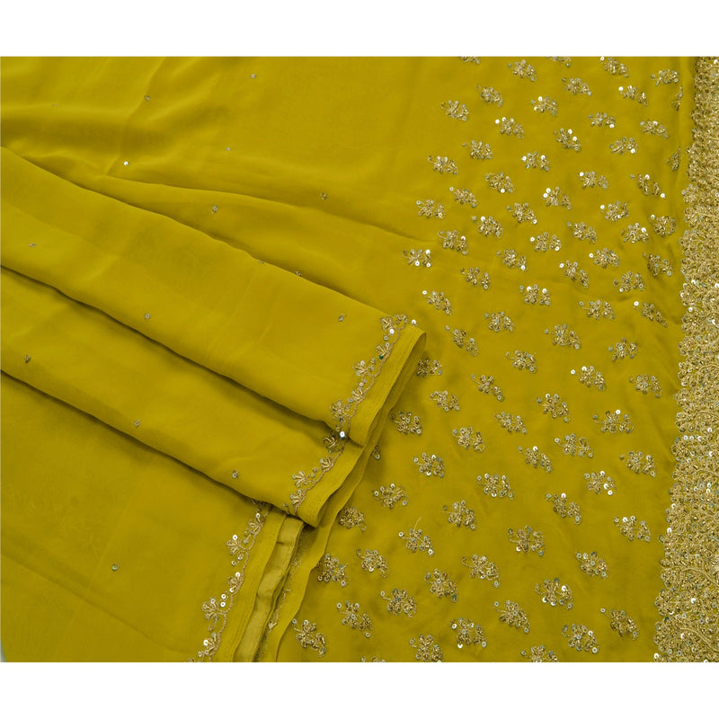 Sanskriti Vintage Antique Sarees Georgette Hand Embroidery Green Premium Sari