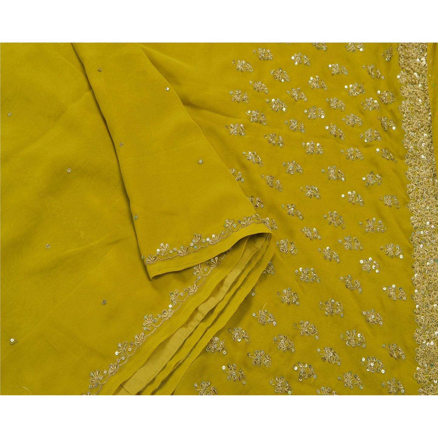 Sanskriti Vintage Antique Sarees Georgette Hand Embroidery Green Premium Sari