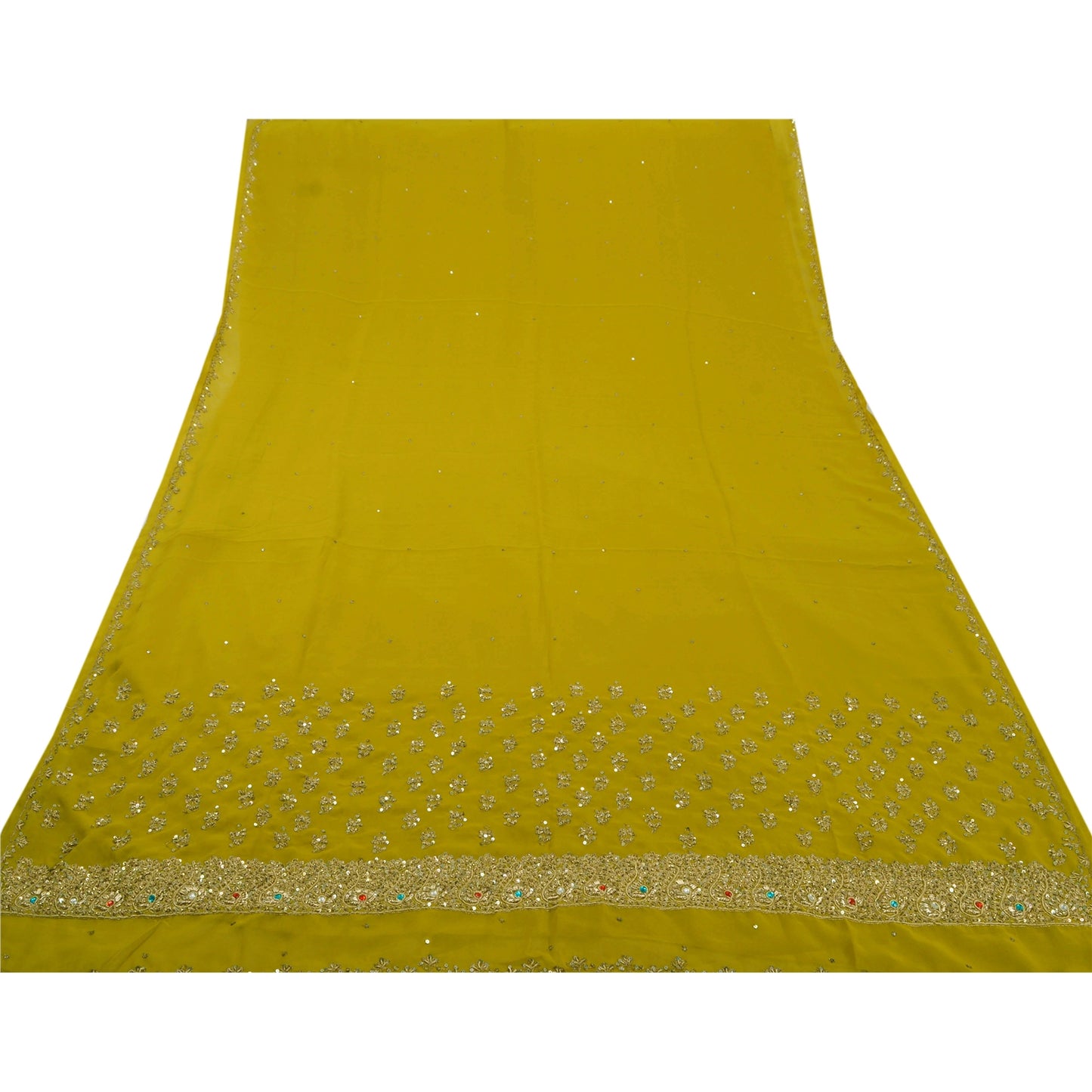 Sanskriti Vintage Antique Sarees Georgette Hand Embroidery Green Premium Sari