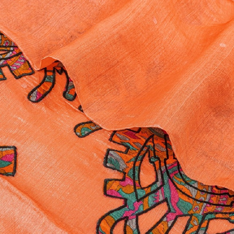 Sanskriti Vintage Sari 100% Pure Organza Silk Peach Saree Embroidered Woven 5yd Craft Fabric Pre-owned Indian Saree Upcycled Fabric