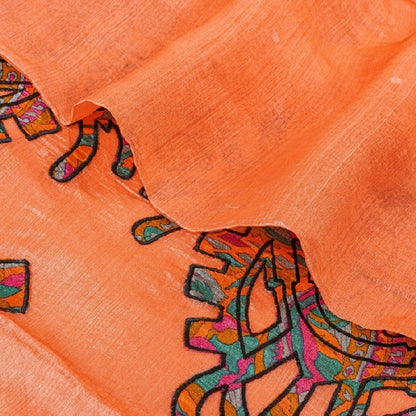 Sanskriti Vintage Sari 100% Pure Organza Silk Peach Saree Embroidered Woven 5yd Craft Fabric Pre-owned Indian Saree Upcycled Fabric