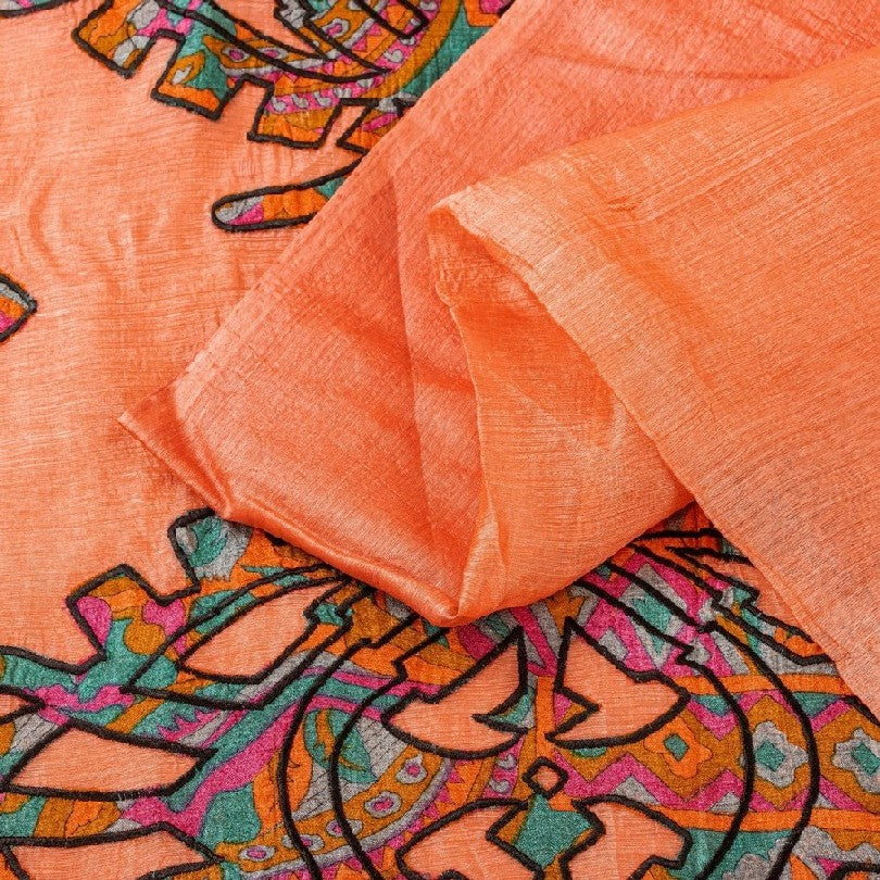 Sanskriti Vintage Sari 100% Pure Organza Silk Peach Saree Embroidered Woven 5yd Craft Fabric Pre-owned Indian Saree Upcycled Fabric