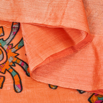 Sanskriti Vintage Sari 100% Pure Organza Silk Peach Saree Embroidered Woven 5yd Craft Fabric Pre-owned Indian Saree Upcycled Fabric