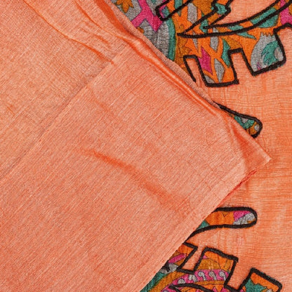 Sanskriti Vintage Sari 100% Pure Organza Silk Peach Saree Embroidered Woven 5yd Craft Fabric Pre-owned Indian Saree Upcycled Fabric