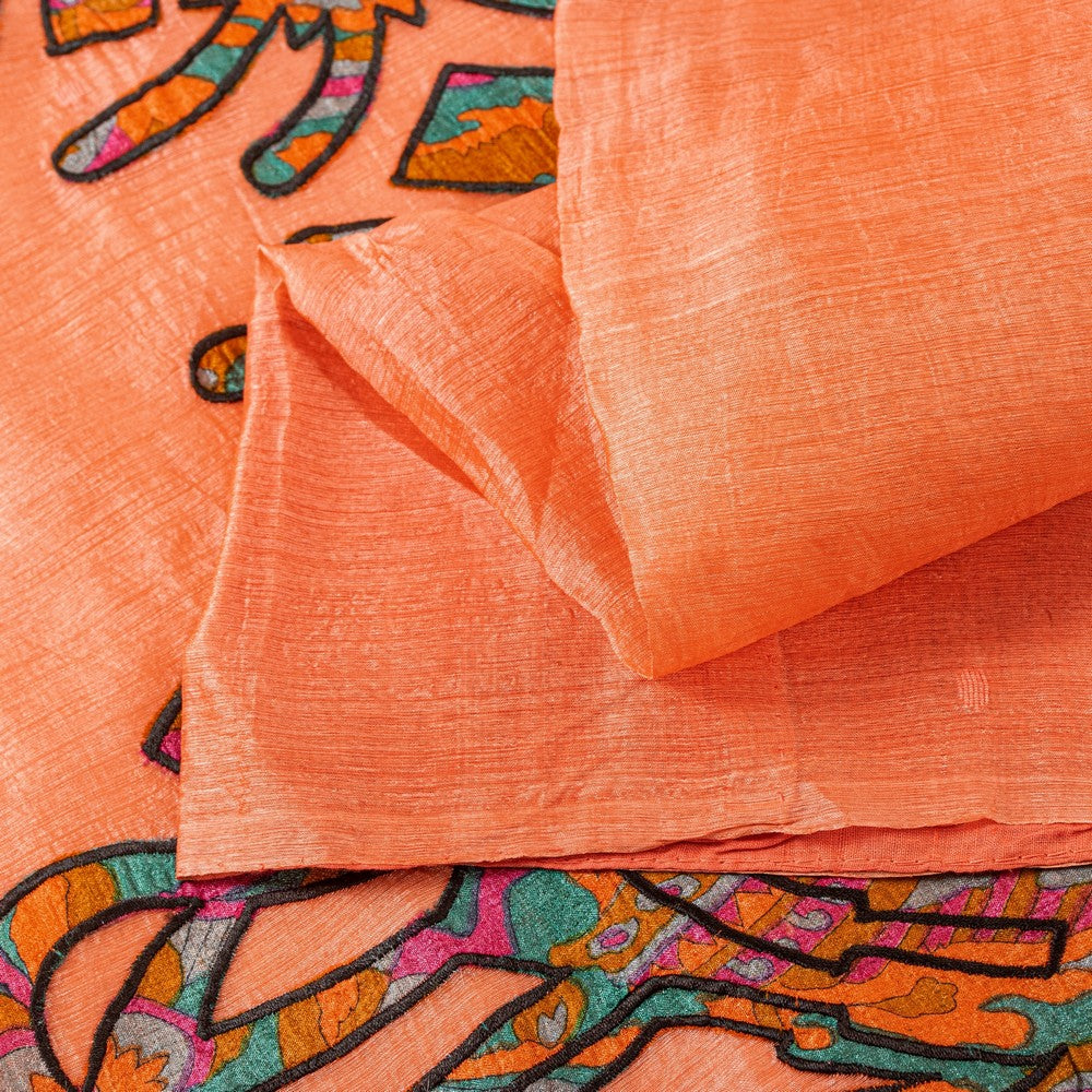 Sanskriti Vintage Peach Pure Organza Sarees Embroidered Patch Sari 5.5+YD Fabric