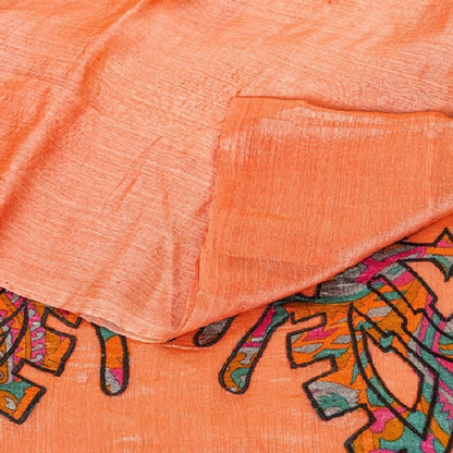 Sanskriti Vintage Sari 100% Pure Organza Silk Peach Saree Embroidered Woven 5yd Craft Fabric Pre-owned Indian Saree Upcycled Fabric