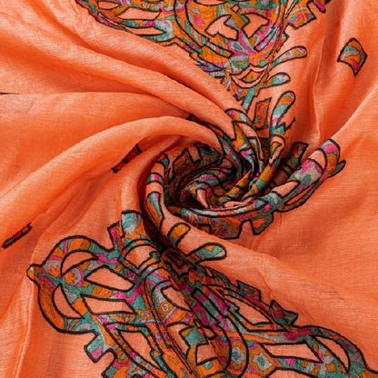 Sanskriti Vintage Sari 100% Pure Organza Silk Peach Saree Embroidered Woven 5yd Craft Fabric Pre-owned Indian Saree Upcycled Fabric