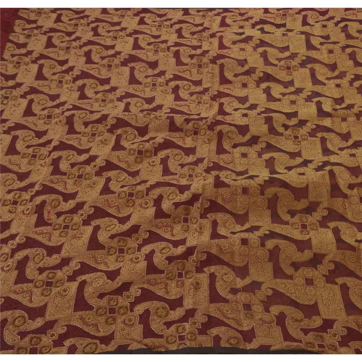 Sanskriti Vintage Hand Beaded-Woven Pure Organza Silk Saree Red Sari 5+Yd Fabric