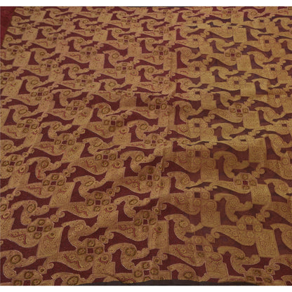 Sanskriti Vintage Hand Beaded-Woven Pure Organza Silk Saree Red Sari 5+Yd Fabric