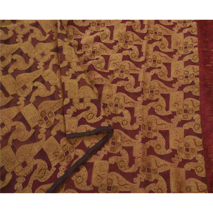 Sanskriti Vintage Hand Beaded-Woven Pure Organza Silk Saree Red Sari 5+Yd Fabric