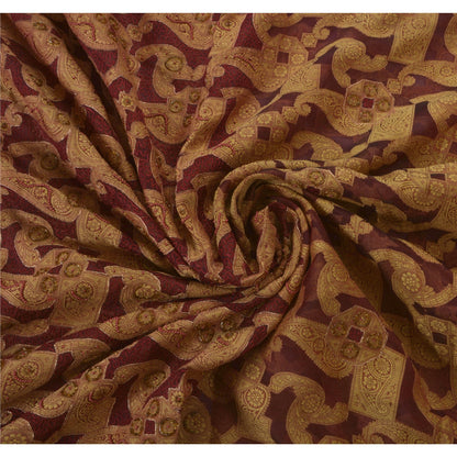 Sanskriti Vintage Hand Beaded-Woven Pure Organza Silk Saree Red Sari 5+Yd Fabric