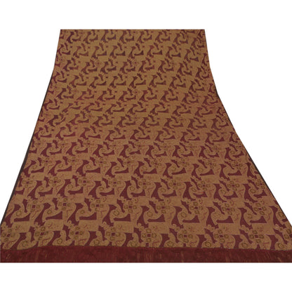 Sanskriti Vintage Hand Beaded-Woven Pure Organza Silk Saree Red Sari 5+Yd Fabric