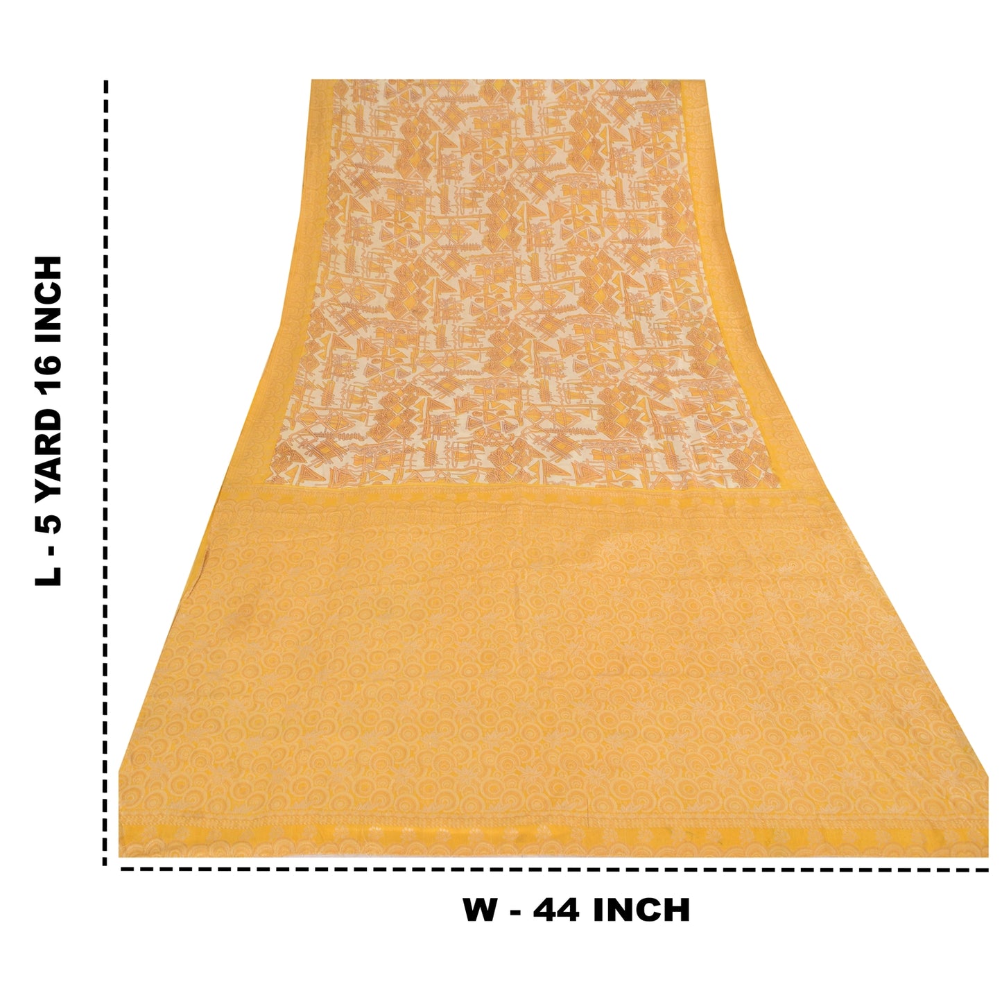 Sanskriti Vintage Ivory/Yellow Sarees Pure Silk Woven Printed Sari Craft Fabric
