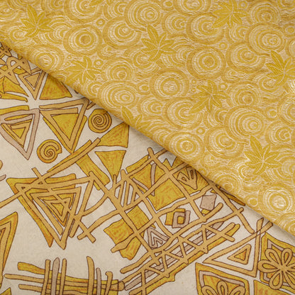 Sanskriti Vintage Saree Woven Printed Pure Silk Ivory-Yellow Sari Craft Fabric