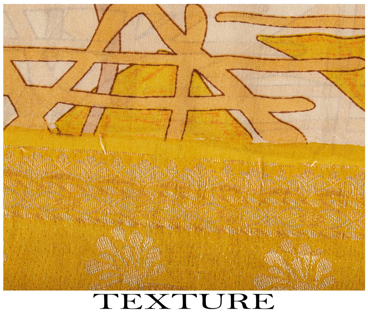 Sanskriti Vintage Saree Woven Printed Pure Silk Ivory-Yellow Sari Craft Fabric