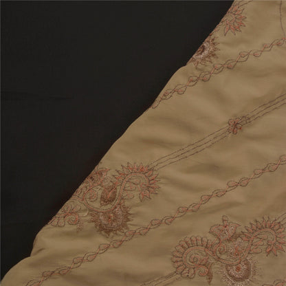 Sanskriti Vintage Hand Beaded Blend Crepe Saree Black Bollywood Sari 5Yd Fabric
