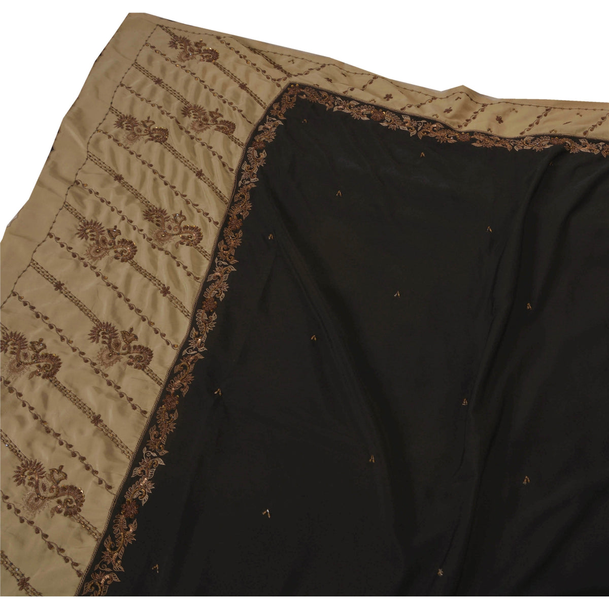 Sanskriti Vintage Hand Beaded Blend Crepe Saree Black Bollywood Sari 5Yd Fabric