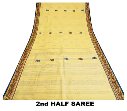 Sanskriti Vintage Craft Fabric Cream Baluchari Woven Sarees Pure Silk 5+YD Sari