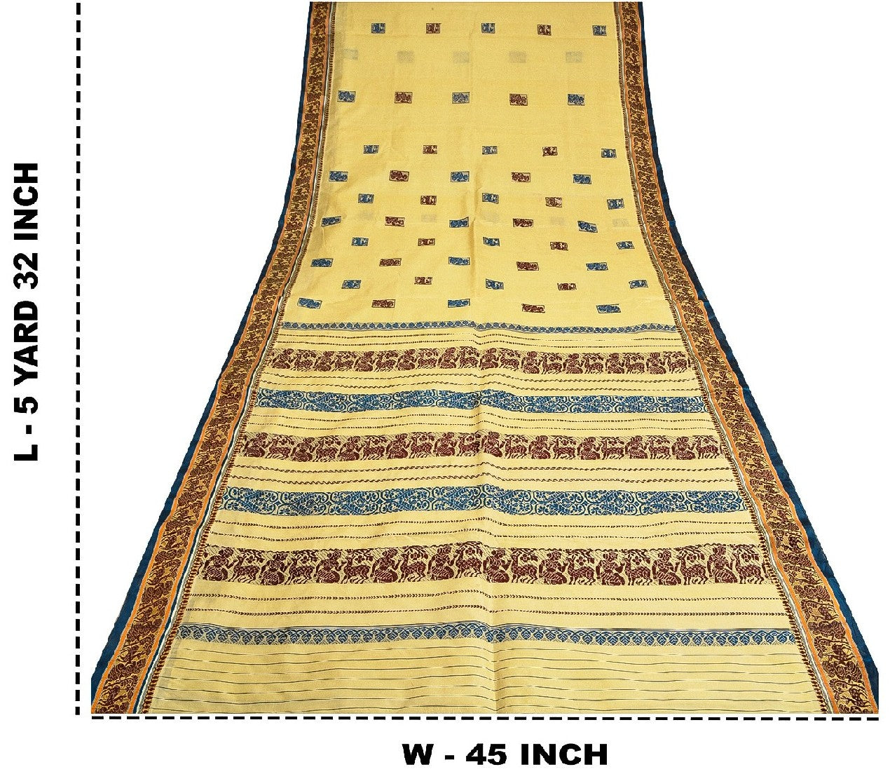 Sanskriti Vintage Craft Fabric Cream Baluchari Woven Sarees Pure Silk 5+YD Sari