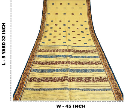 Sanskriti Vintage Craft Fabric Cream Baluchari Woven Sarees Pure Silk 5+YD Sari