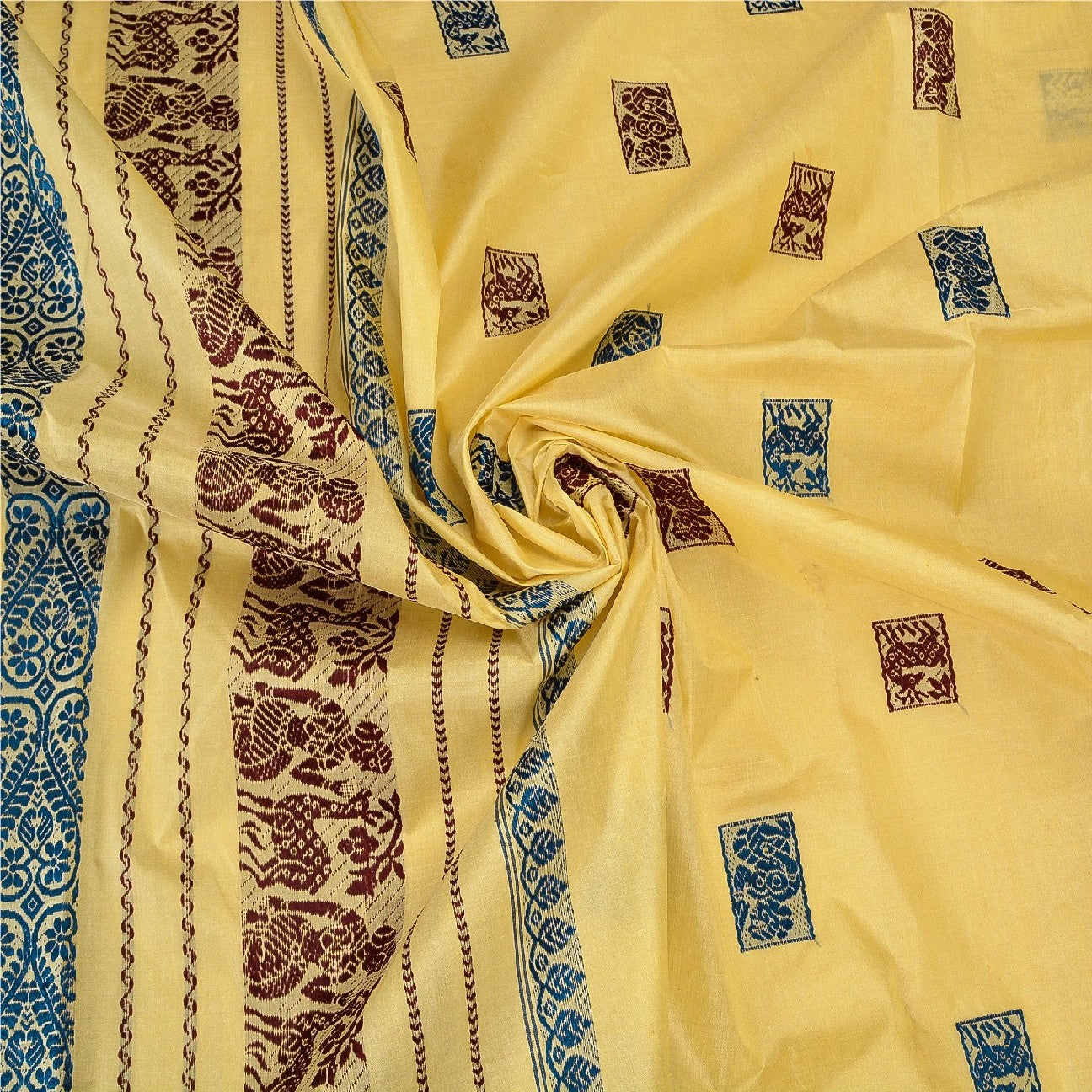 Sanskriti Vintage Craft Fabric Cream Baluchari Woven Sarees Pure Silk 5+YD Sari