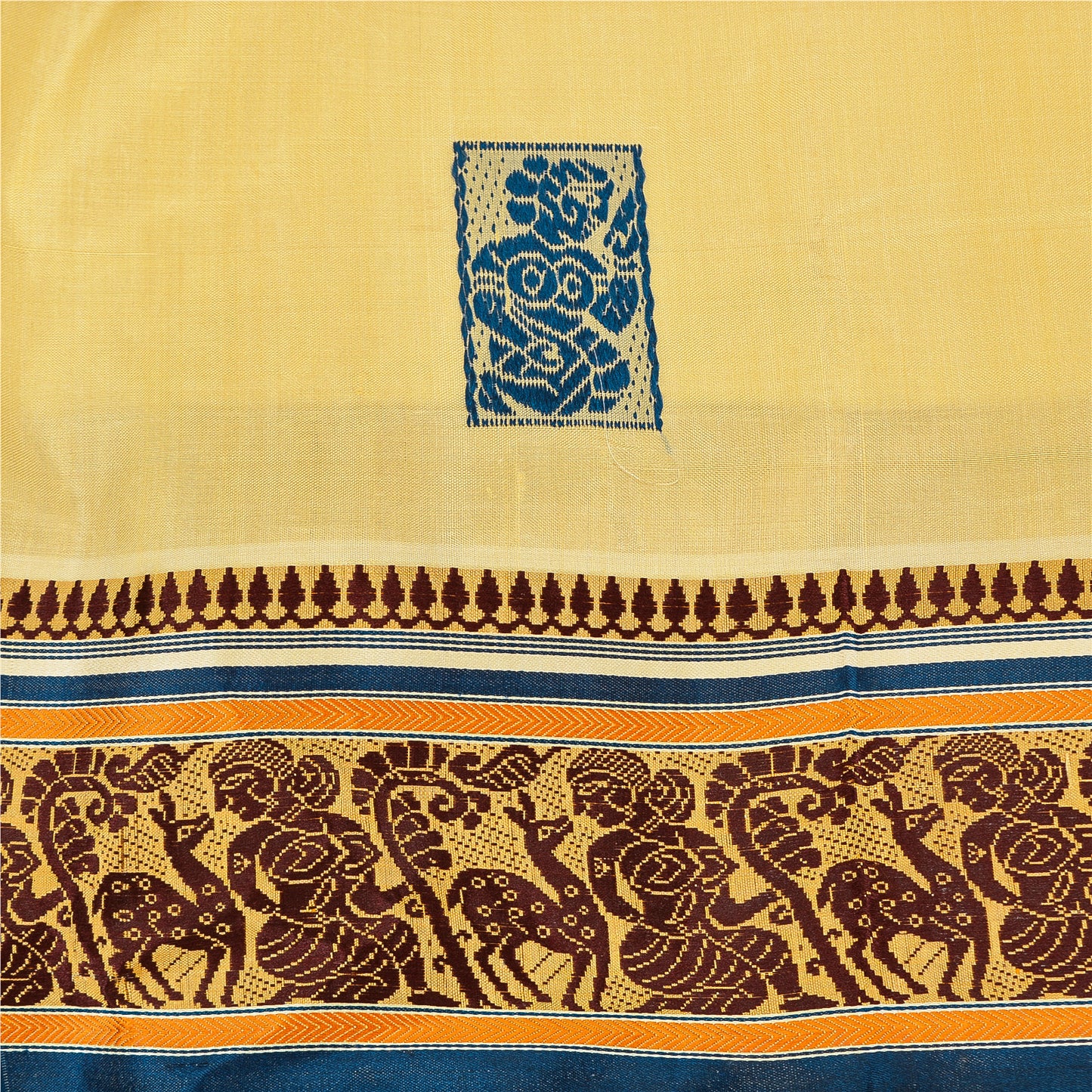 Sanskriti Vintage Craft Fabric Cream Baluchari Woven Sarees Pure Silk 5+YD Sari