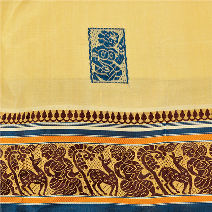 Sanskriti Vintage Craft Fabric Cream Baluchari Woven Sarees Pure Silk 5+YD Sari