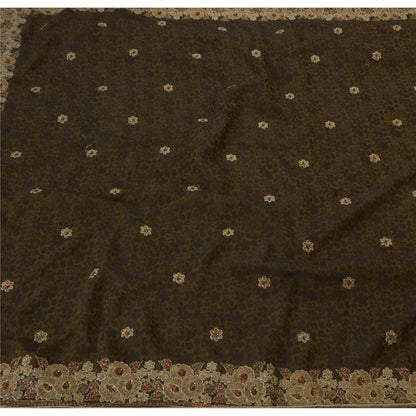 Sanskriti Vintage Embroidered-Printed Art Silk Saree Green Sari 5Yd Craft Fabric