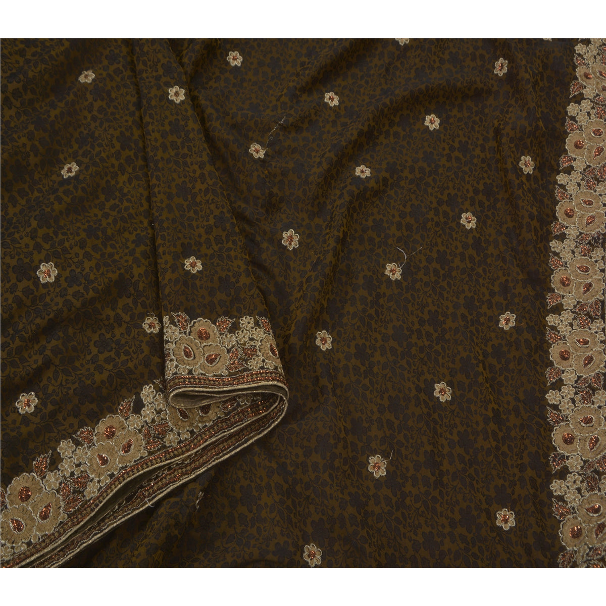 Sanskriti Vintage Embroidered-Printed Art Silk Saree Green Sari 5Yd Craft Fabric