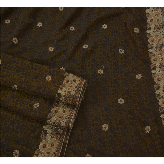 Sanskriti Vintage Embroidered-Printed Art Silk Saree Green Sari 5Yd Craft Fabric
