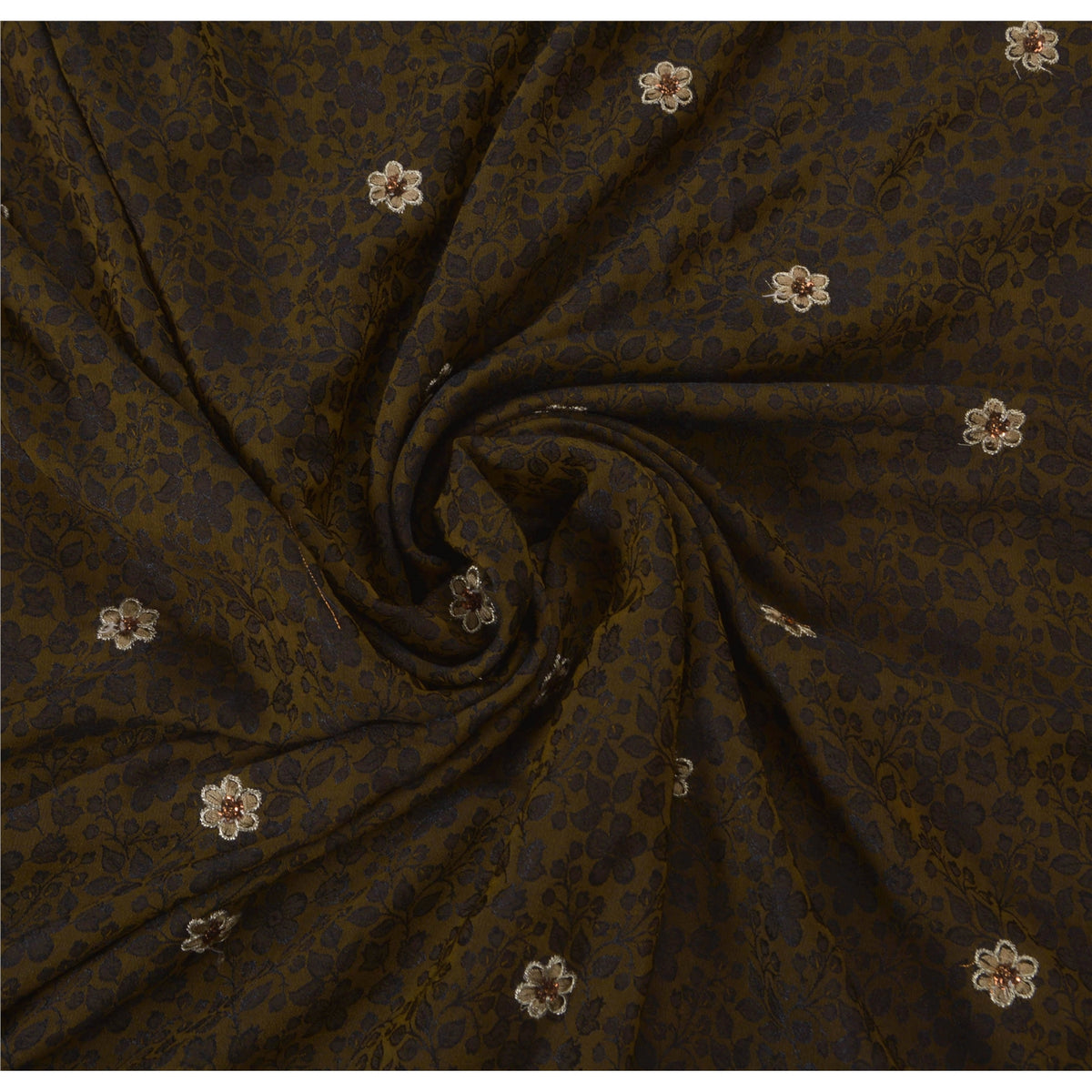 Sanskriti Vintage Embroidered-Printed Art Silk Saree Green Sari 5Yd Craft Fabric